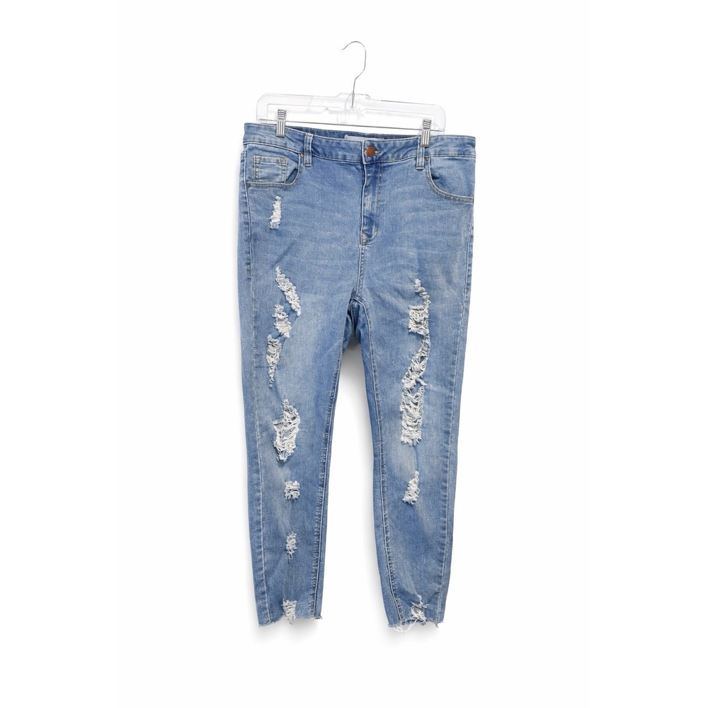 Haute Curve Women's Distressed Skinny Jeans Size‎ 16 Light Wash Raw Hem